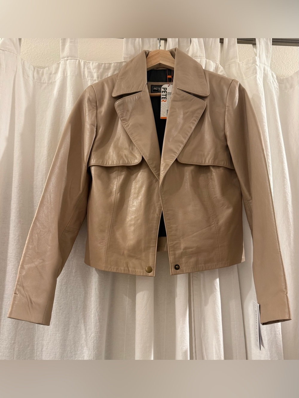Peter Sign Beige Leather Cropped Jacket Size Small